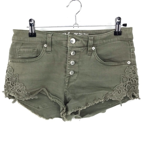 Massimo Button Fly Cutoff Green Shorts w/ Lace Size 4/27 - Picture 1 of 7
